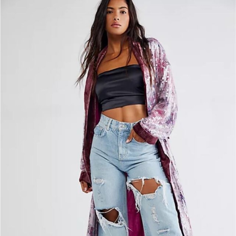 XS Free People sequin lavender purple pink duster